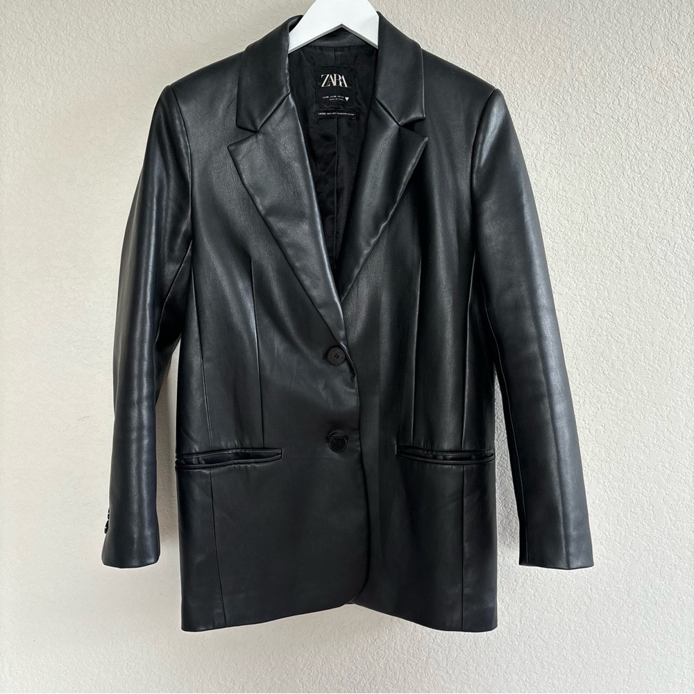 zara oversized faux leather black blazer women’s size XS